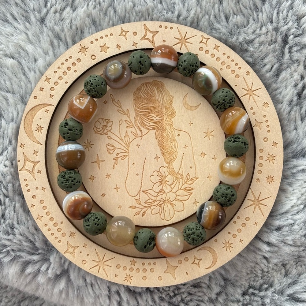Lace Agate & Green Lava Stone Camo Bracelet